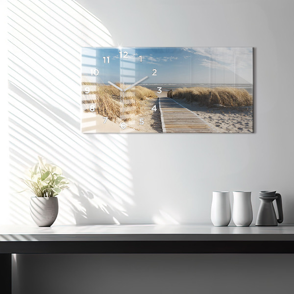 Glass wall clock rectangular View of the beach