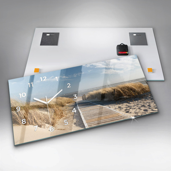 Glass wall clock rectangular View of the beach