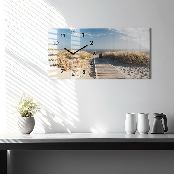 Glass wall clock rectangular View of the beach