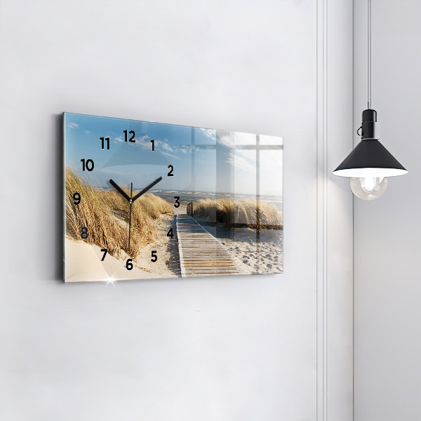 Glass wall clock rectangular View of the beach