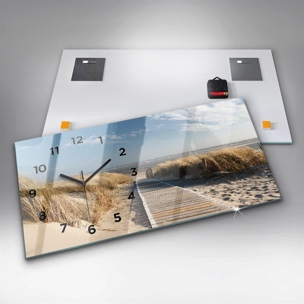Glass wall clock rectangular View of the beach