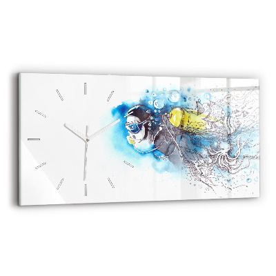 Glass wall clock rectangular Underwater fish life