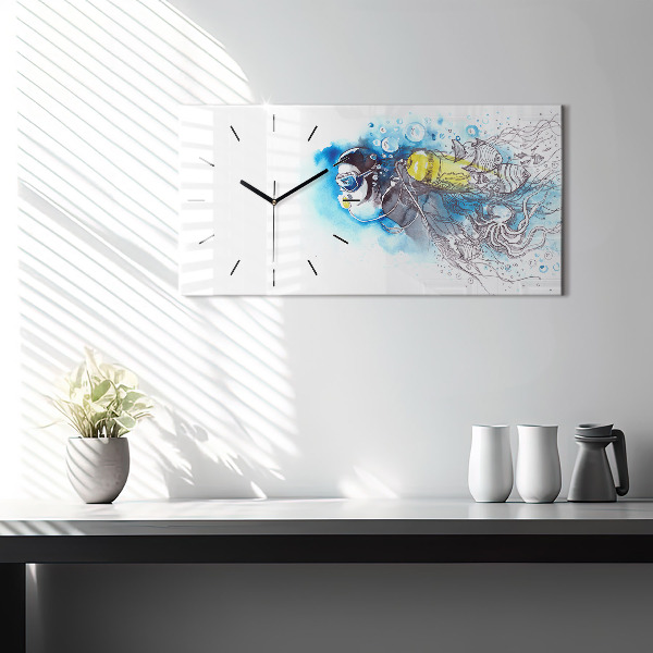 Glass wall clock rectangular Underwater fish life