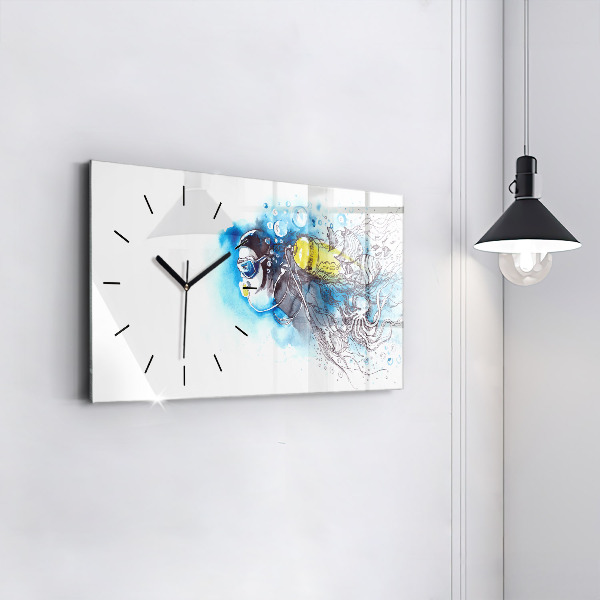 Glass wall clock rectangular Underwater fish life