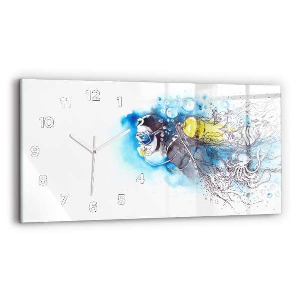 Glass wall clock rectangular Underwater fish life
