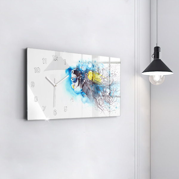 Glass wall clock rectangular Underwater fish life