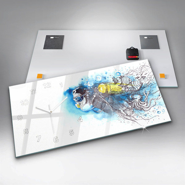 Glass wall clock rectangular Underwater fish life