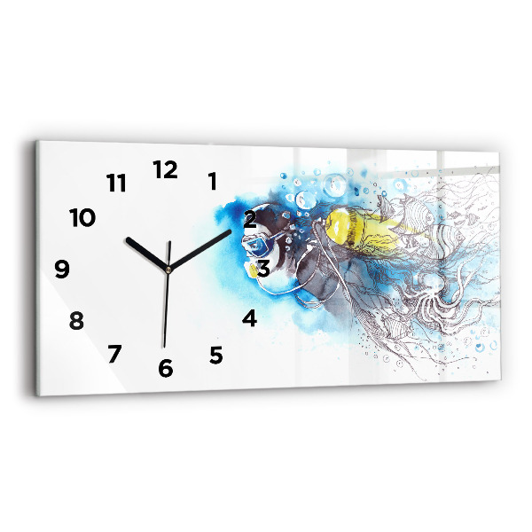 Glass wall clock rectangular Underwater fish life