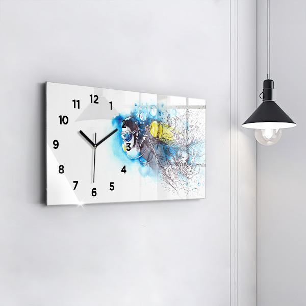 Glass wall clock rectangular Underwater fish life