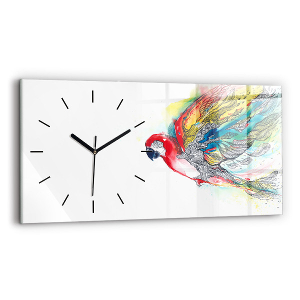 Glass wall clock rectangular Colorful Parrot in Flight