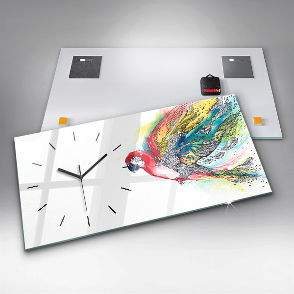 Glass wall clock rectangular Colorful Parrot in Flight