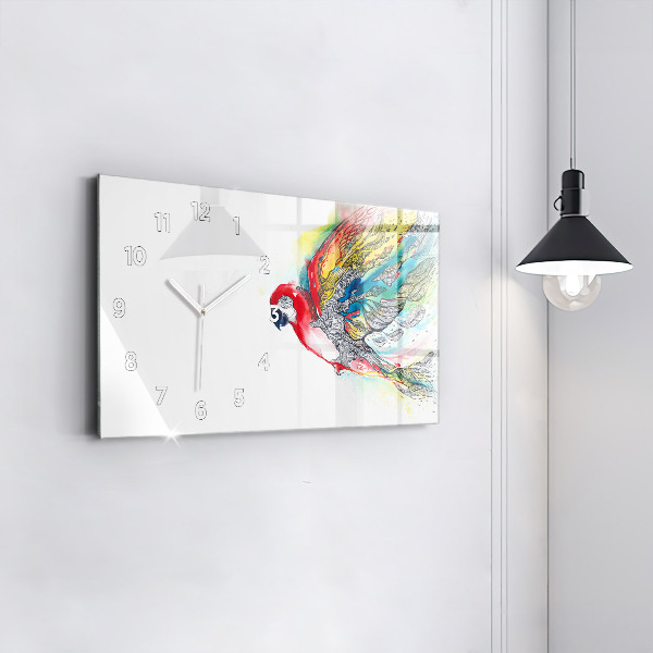 Glass wall clock rectangular Colorful Parrot in Flight
