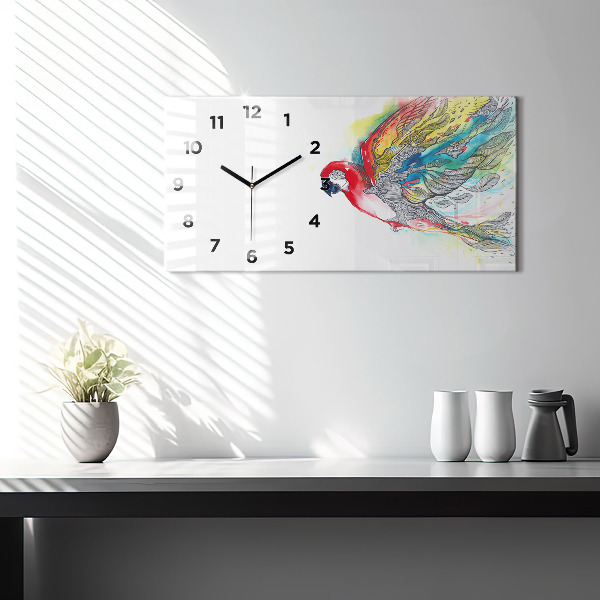 Glass wall clock rectangular Colorful Parrot in Flight