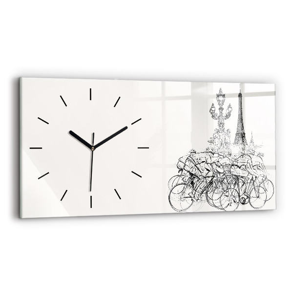 Glass wall clock rectangular Cycling race drawing