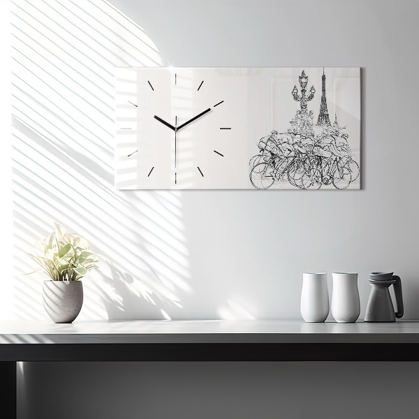 Glass wall clock rectangular Cycling race drawing