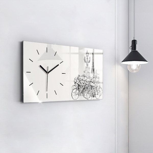 Glass wall clock rectangular Cycling race drawing
