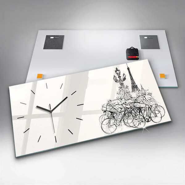 Glass wall clock rectangular Cycling race drawing