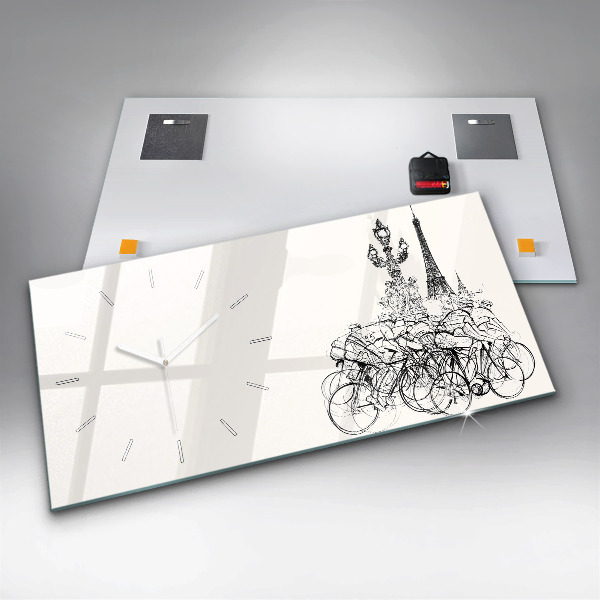 Glass wall clock rectangular Cycling race drawing