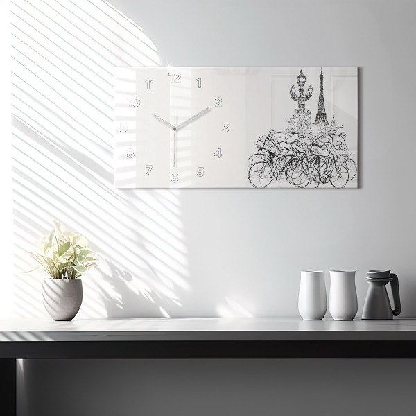 Glass wall clock rectangular Cycling race drawing