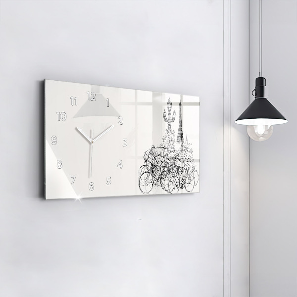 Glass wall clock rectangular Cycling race drawing