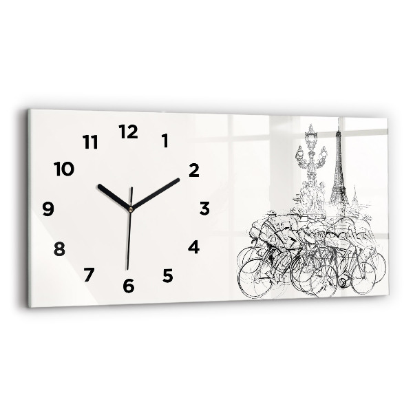 Glass wall clock rectangular Cycling race drawing