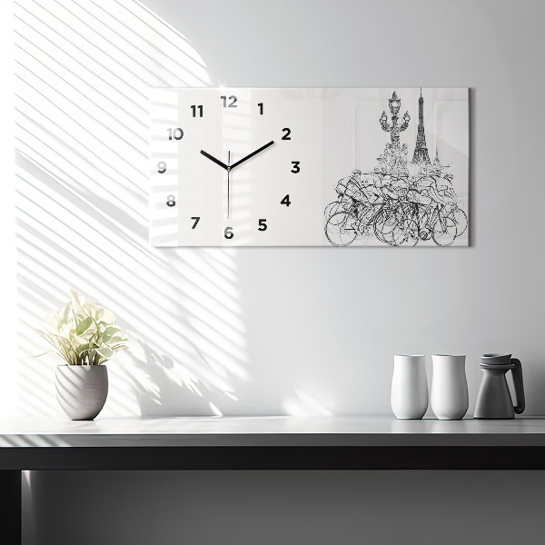 Glass wall clock rectangular Cycling race drawing