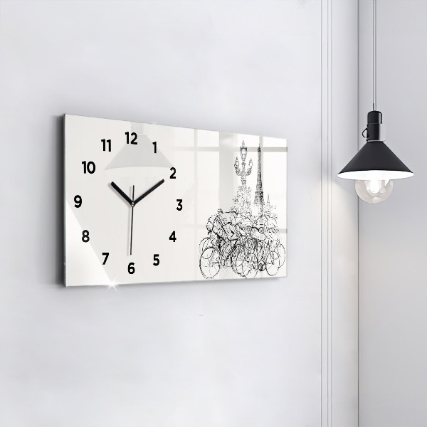 Glass wall clock rectangular Cycling race drawing