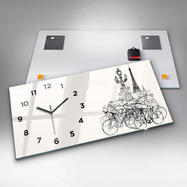 Glass wall clock rectangular Cycling race drawing