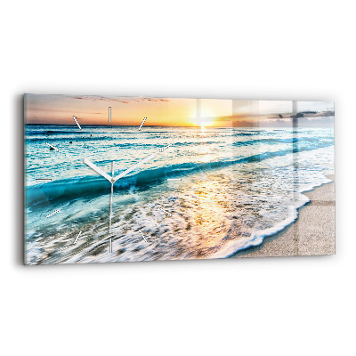 Glass wall clock rectangular Beach, sea and sand