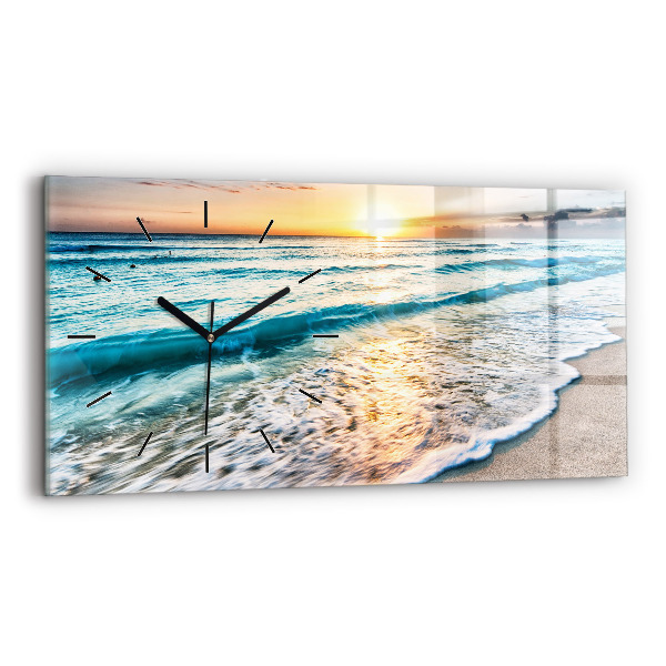 Glass wall clock rectangular Beach, sea and sand