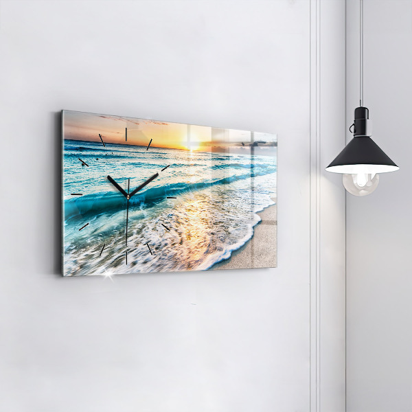 Glass wall clock rectangular Beach, sea and sand