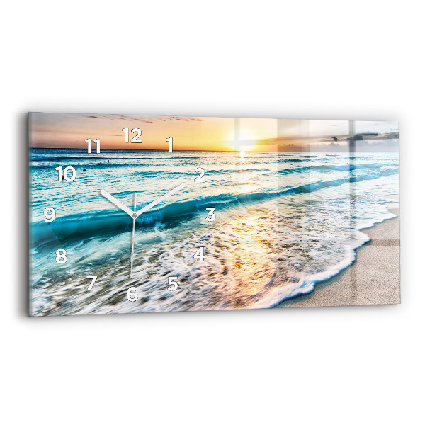 Glass wall clock rectangular Beach, sea and sand