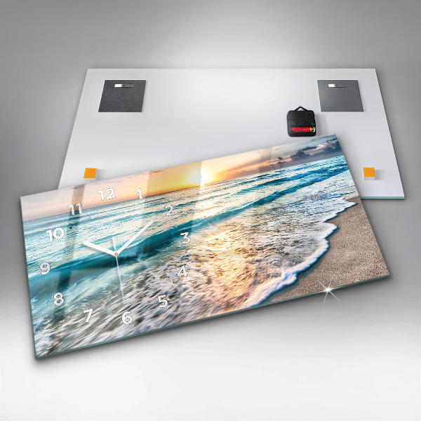 Glass wall clock rectangular Beach, sea and sand
