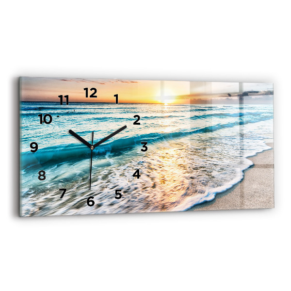 Glass wall clock rectangular Beach, sea and sand