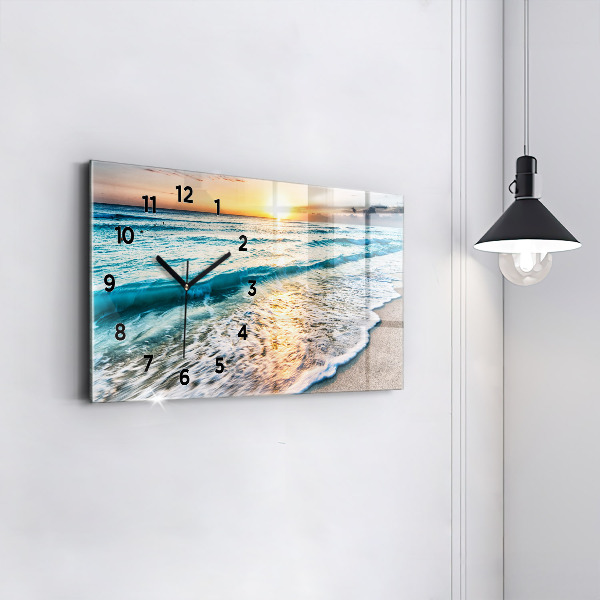 Glass wall clock rectangular Beach, sea and sand