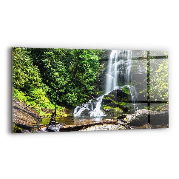 Glass wall clock rectangular Waterfall forest