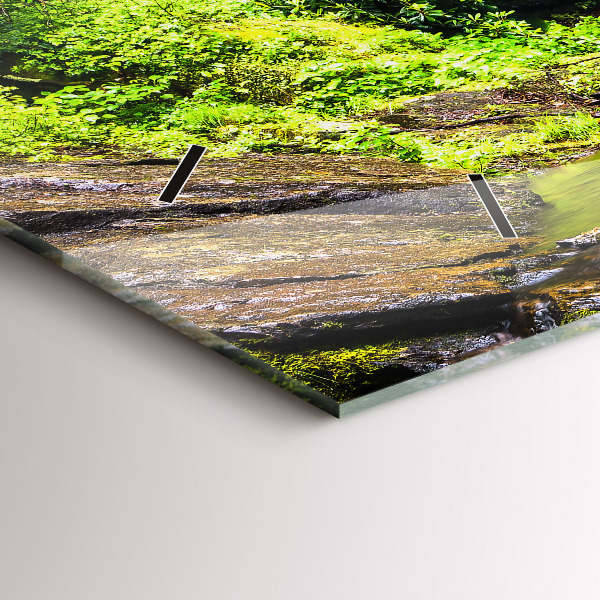 Glass wall clock rectangular Waterfall forest