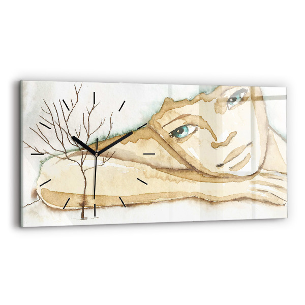 Glass wall clock rectangular Portrait of a woman