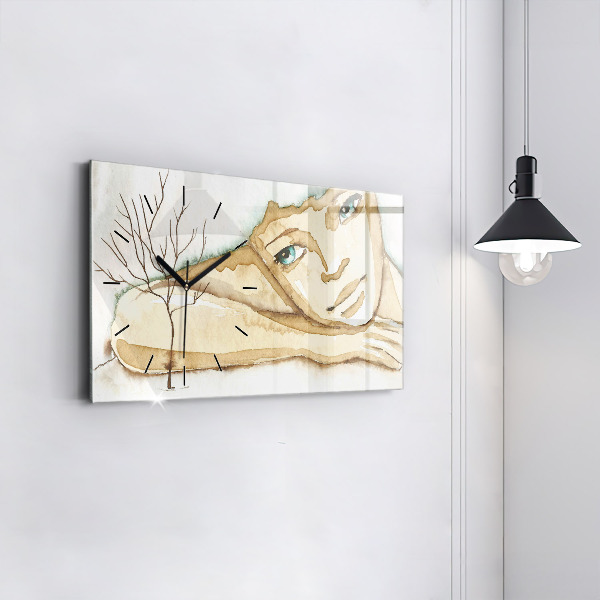 Glass wall clock rectangular Portrait of a woman