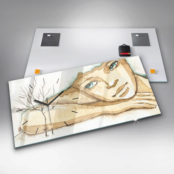 Glass wall clock rectangular Portrait of a woman