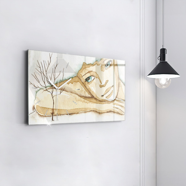 Glass wall clock rectangular Portrait of a woman