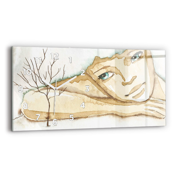 Glass wall clock rectangular Portrait of a woman