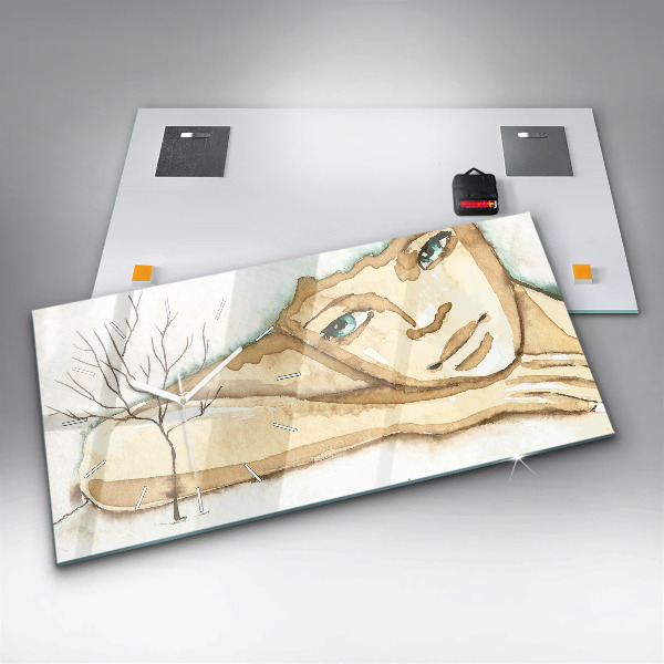 Glass wall clock rectangular Portrait of a woman