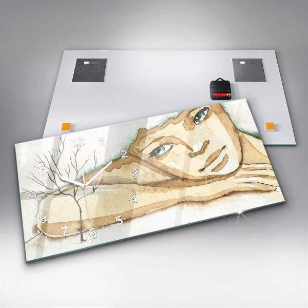 Glass wall clock rectangular Portrait of a woman