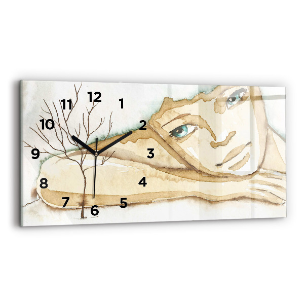 Glass wall clock rectangular Portrait of a woman