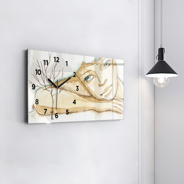 Glass wall clock rectangular Portrait of a woman