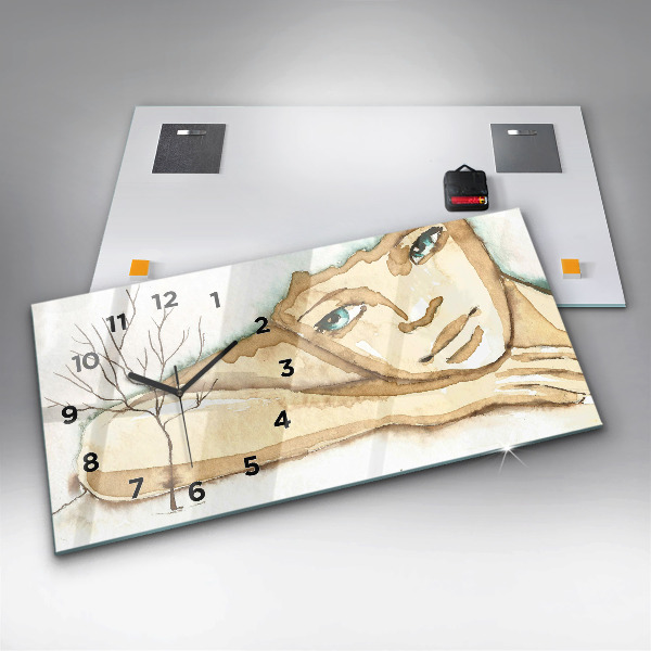 Glass wall clock rectangular Portrait of a woman