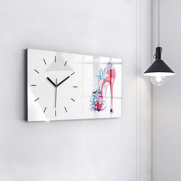 Glass wall clock rectangular Red heel