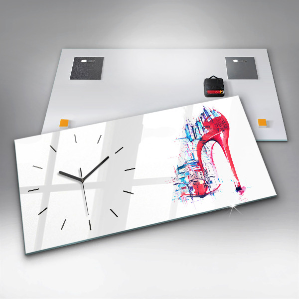 Glass wall clock rectangular Red heel
