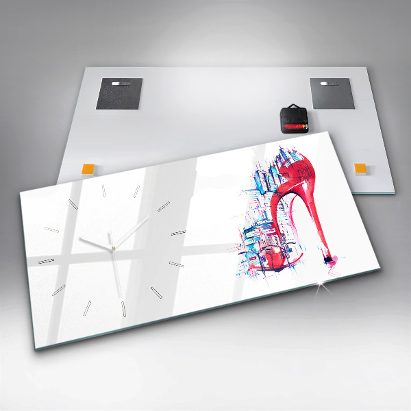Glass wall clock rectangular Red heel